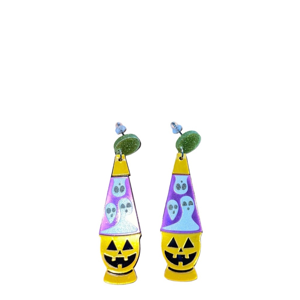 Halloween Ghost Jack-O-Lantern Lava Lamp Earrings NWT - Picture 2 of 6